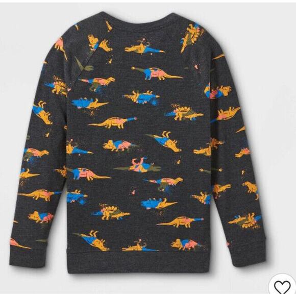 BRAND NEW Boys 8/10 Medium DINO PRINT T-SHIRT Long Sleeve Cat & Jack Black Grey - Picture 2 of 4